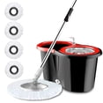 thumbnail image 1 of Mirdinner Spin Mop and Bucket Wringer Set, 360° Mop Bucket System with 4 Microfiber Mop Replacement Heads, Stainless Steel Bucket,  Floor Cleaning for Home, Black/Red, 1 of 9