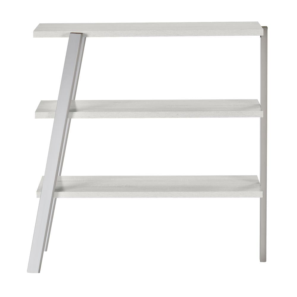 White Ash 3-Shelf Ladder Bookcase with Silver Accents