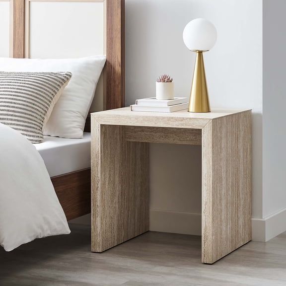 Mirella Faux Travertine Side Table in Travertine