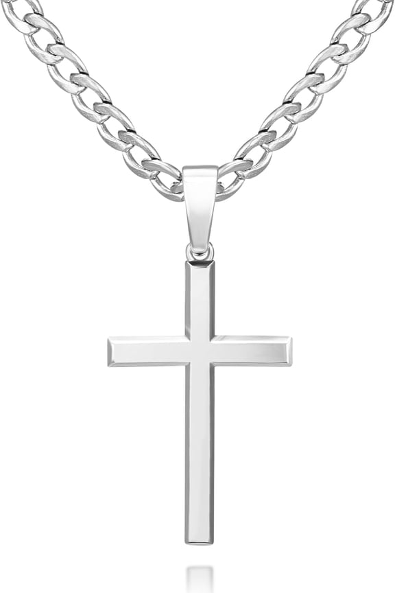 18K Gold Over 925 Sterling Silver Cross Necklace for Men/Women, Stainless Steel Cuban/Rope Chain Cross Pendant 18-24 inch, Religious Jewelry Gifts for Men