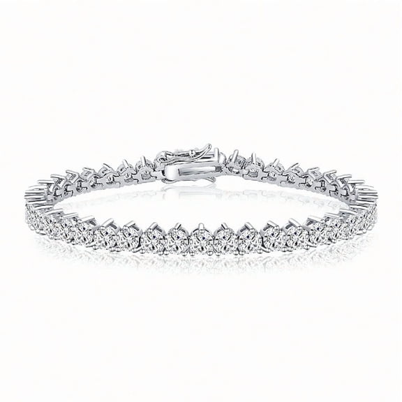 Miren 18K White Gold-Plated Tennis Bracelet with Square 5A Cubic Zirconia, Waterproof & Fade-Resistant, Unisex, 4mm Wide, Available in 6.5-24 Inches