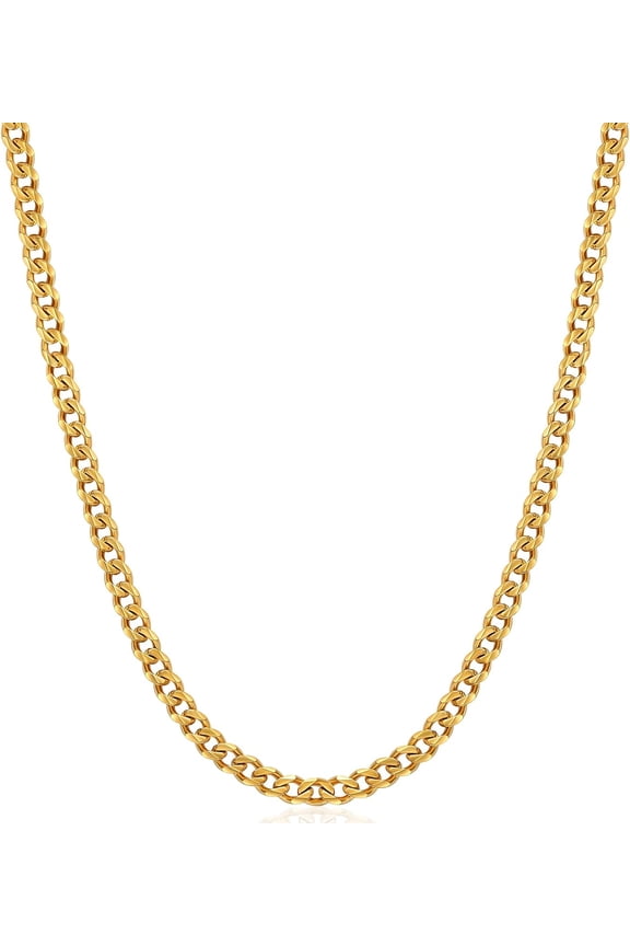 3.5mm Cuban Link Chains for Men, Silver Tone/Black/14K Gold Plated Stainless Steel Necklace Chain, Mens Necklace 16, 18, 20, 22, 24, 26, 28 Inch