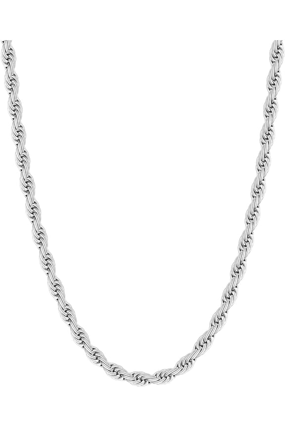 3mm Rope Chain Necklace for Men, Silver Tone Mens Chain Necklace, Stainless Steel Necklace Chain for Men Women, Jewelry Gift