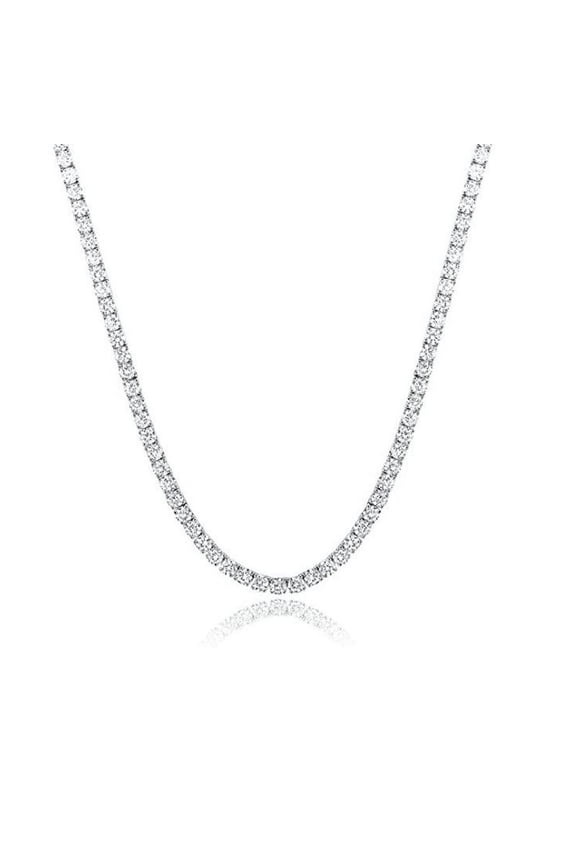 White Gold-Plated Tennis Necklace for Women, 4/5mm 5A+ Cubic Zirconia Four-Prong Diamond-Look Chain Necklace, 16–24 Inch Adjustable Length, Elegant Silver Tennis Necklace Jewelry Gift
