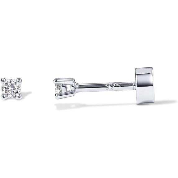 SUETOR White Gold Plated CZ Stud Earring Single, 2mm Flat Back Cartilage Earring, Hypoallergenic Small Screw Back Jewelry Gift