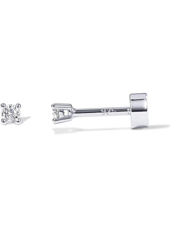 White Gold Plated CZ Stud Earring Single, 2mm Flat Back Cartilage Earring, Hypoallergenic Small Screw Back Jewelry Gift
