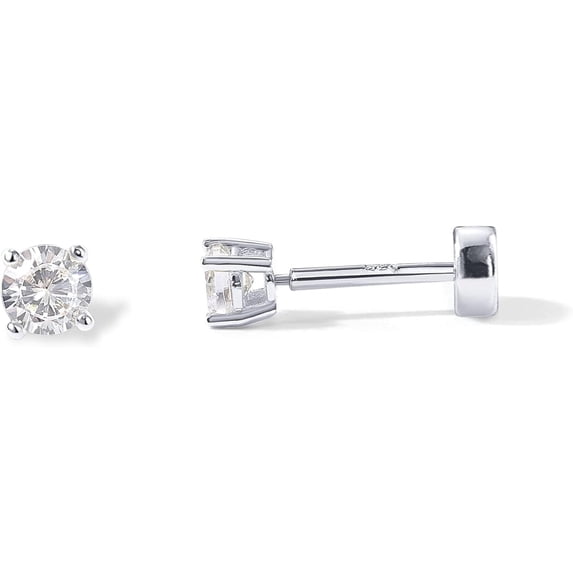SUETOR White Gold Plated CZ Stud Earring Single, 3mm Flat Back Cartilage Earring, Hypoallergenic Small Screw Back Jewelry Gift