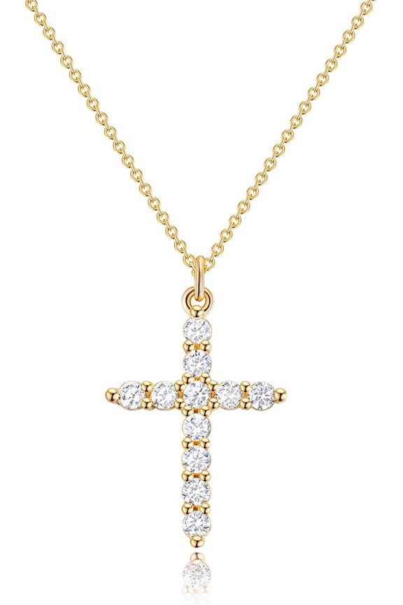 Cross Necklace for Women, 17K Gold Plated Crown Cross Pendant Necklace, Non-Tarnish Faith Jewelry for Women, Christian Religious Gifts