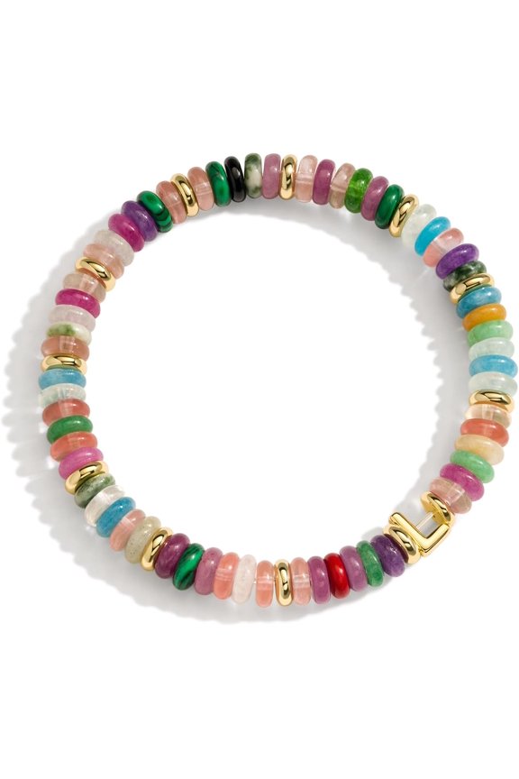 Initial Beaded Bracelet for Women, Natural Stone Stretch Bracelet with Letter Charm, Colorful Handmade Boho Beach Bracelet, Personalized Jewelry Gift for Women, Fits 6.5-7 Inch Wrist