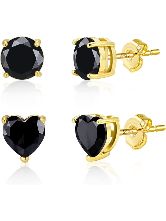 Small Gold Stud Earrings - 6 Pairs Cute Heart Studs for Women - Cubic Zirconia - Hypoallergenic - Pack