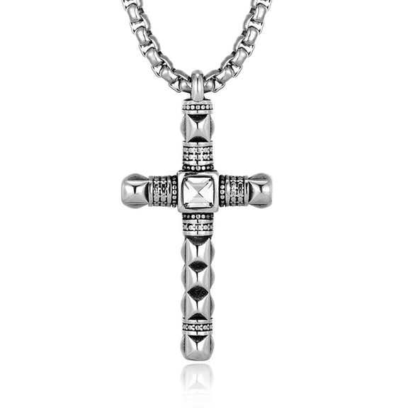 Miren Cross Necklace of Strength and Faith, Silver-Plated Stainless Steel Pendant, Unisex Christian Jewelry, 24-Inch Chain