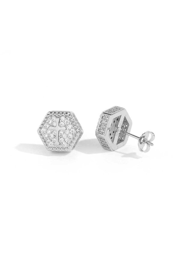 Full-Diamond Hexagonal Cross Cubic Zirconia Earrings, 5A+ Grade, Unisex, Hypoallergenic, Trendy & Understated Luxury – Perfect Gift