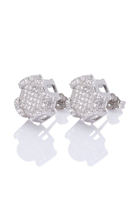 Silver Plated Square Cubic Zirconia Stud Earrings for Men and Women, Iced Out Hip Hop CZ Earrings, Hypoallergenic Statement Fashion Jewelry Gift
