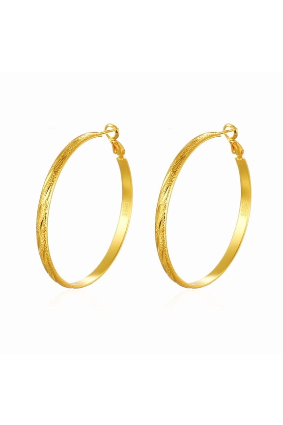Gold Plated Textured Hoop Earrings for Women, 925 Sterling Silver Posts, Lightweight Frosted Round Earrings, 30–70mm