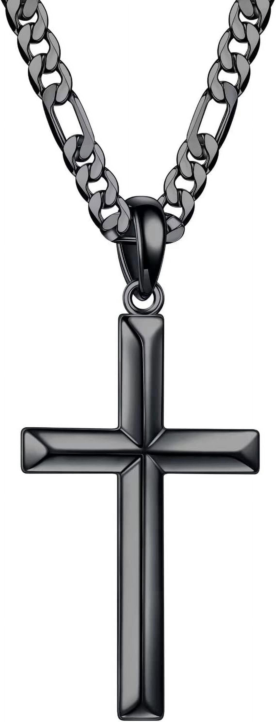 Miren S925 Sterling Silver Cross Pendant Cross Necklace for Men, Mens Cross Necklace 18K Gold Plated Silver Black Figaro Chain Necklace for Men Women 16 18 20 22 24 Inch Cross Necklace