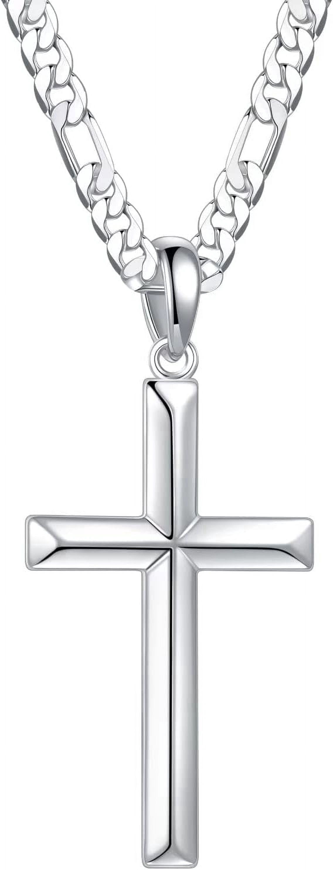 Miren S925 Sterling Silver Cross Pendant Cross Necklace for Men, Mens Cross Necklace 18K Gold Plated Silver Black Figaro Chain Necklace for Men Women 16 18 20 22 24 Inch Cross Necklace