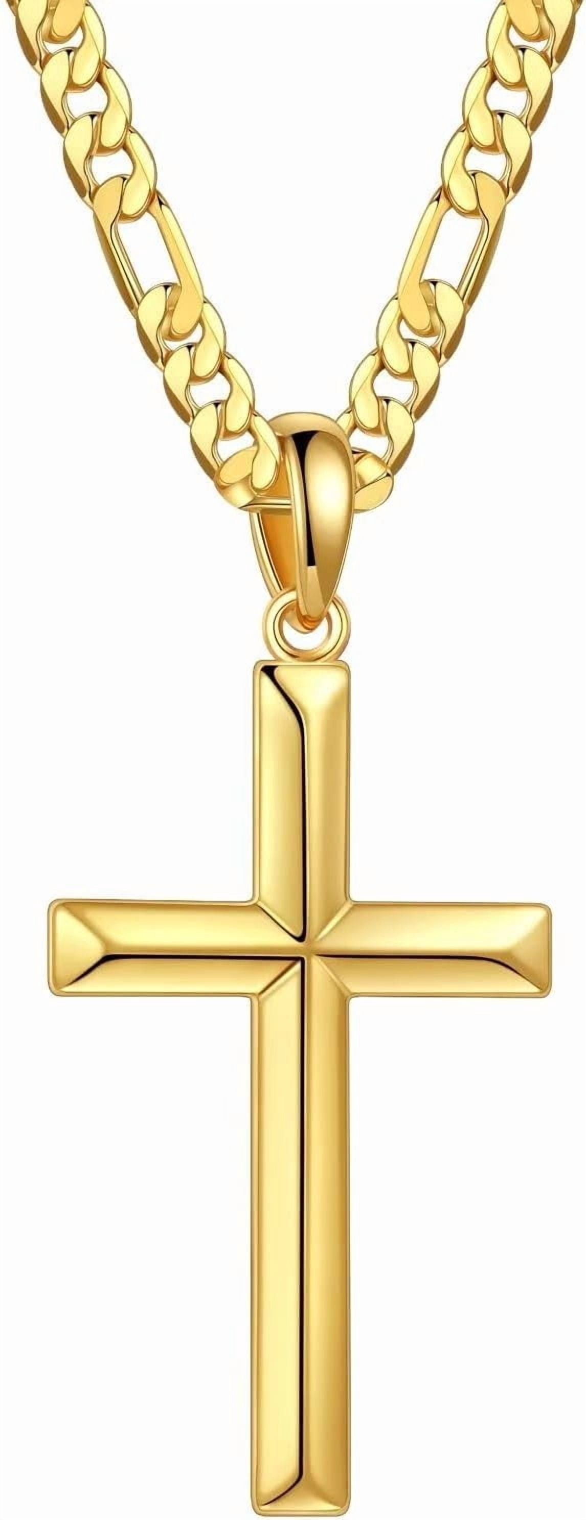 Miren S925 Sterling Silver Cross Pendant Cross Necklace for Men, Mens Cross Necklace 18K Gold Plated Silver Black Figaro Chain Necklace for Men Women 16 18 20 22 24 Inch Cross Necklace