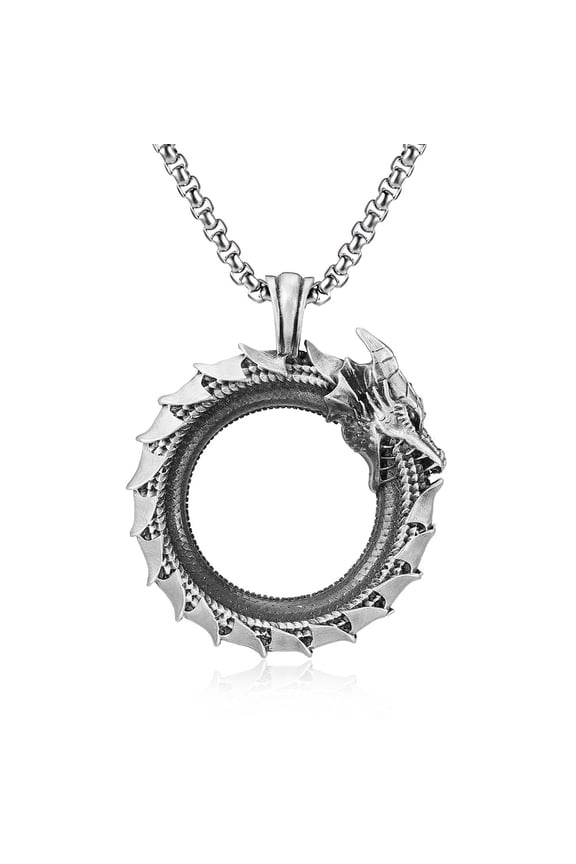 Silver-Plated Vintage Dragon Pendant Necklace - Pure Tin with Silver Plating, Unisex, Hypoallergenic, Perfect for Everyday Wear, Comes with Gift Box