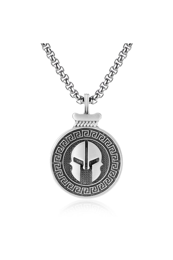 Silver-Plated Vintage Round Arena Gladiator Helmet Pendant Necklace - Punk Style, Pure Tin Plated with Silver, Unisex, Hypoallergenic, Suitable for Everyday Wear