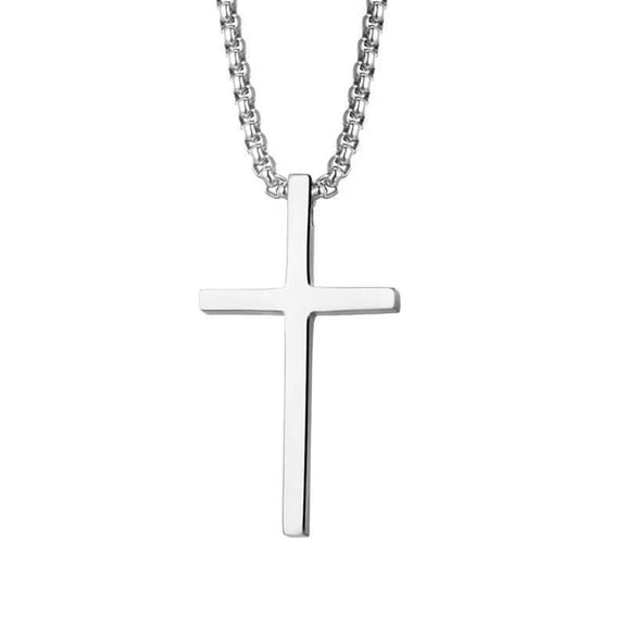 Miren Unisex Religious Stainless Steel Cross Necklace, Silver Plain Cross Pendant with 22–24" Box Chain – Faith-Inspired Jewelry