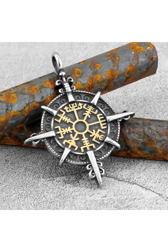 Viking Compass Necklace for Men & Women – Gold or Silver Plated Stainless Steel Vegvisir Pendant, Hypoallergenic, Fade-Resistant Gift