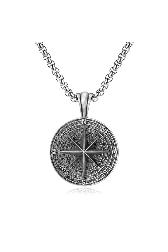 Vintage Compass Pendant Necklace – Stainless Steel, Hypoallergenic, Unisex, Stylish & Classic Design, Perfect for Daily Wear or Christmas Gifting