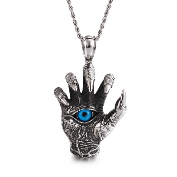 Miren Vintage Devil Dragon Claw Necklace with Blue Eye, Silver-Plated Stainless Steel Pendant, Unisex Gothic Jewelry, 24-Inch Chain