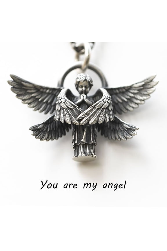 Vintage Praying Angel Pendant Necklace for Men & Women, Silver-Plated, Hypoallergenic, 24-Inch Chain