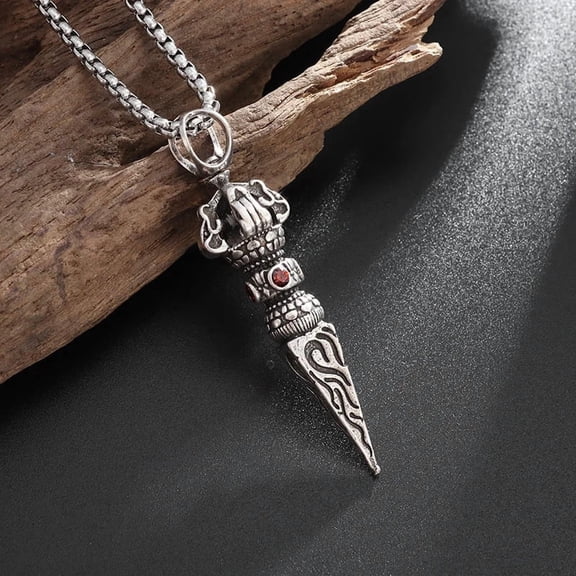 Miren Vintage Vajra Pendant Necklace for Men & Women, Silver-Plated, Hypoallergenic, 24-Inch Chain