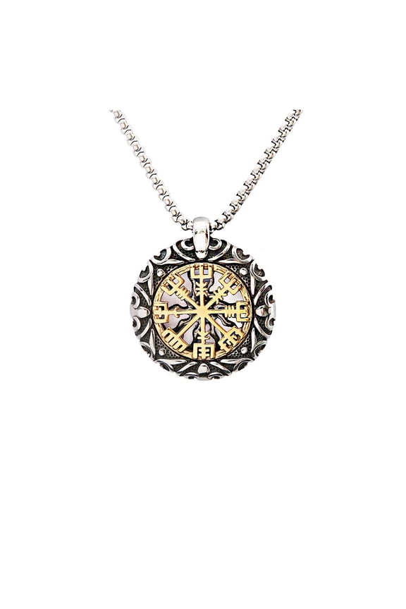 Vintage Viking Compass Pendant Necklace for Men & Women, Silver-Plated, Hypoallergenic, 24-Inch Chain