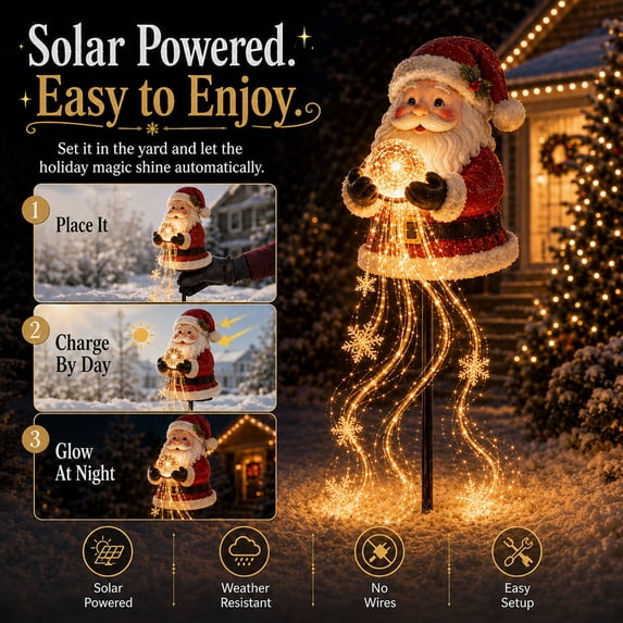Miretho Christmas Magic Fountain, Flowing Snowflake LED Christmas Garden Light, Solar Power and Outdoor Garden Stake for Christmas Yard Decor,Santa