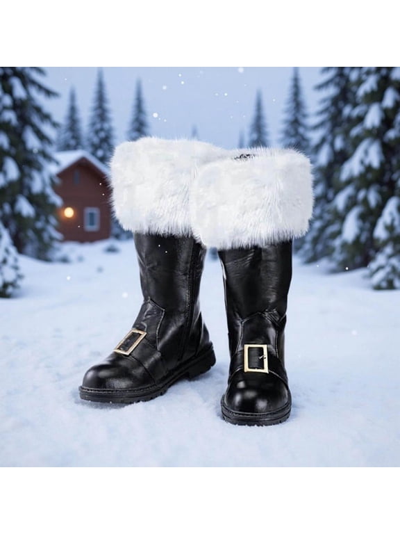 Christmas Santa Claus Boots,Black(Buckle Strap),44