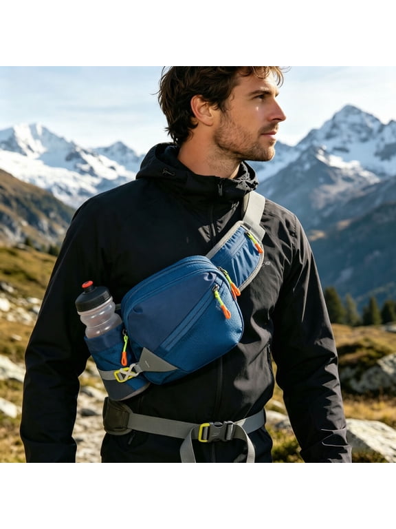Multi-Pocket Hydration Waist Pack Adjustable Water Bottle Holder Fanny Pack for Outdoor Running Hiking Cycling Travel Sport,BU3#722-232