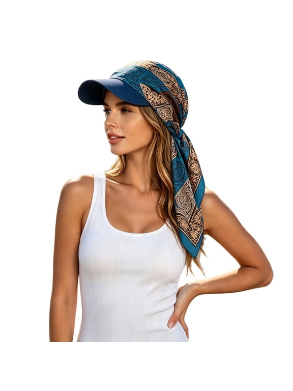 Satin Paisley Print Scarf Visor Hat, Breathable Polyester Sun Protection Head Wrap Cap Adjustable Outdoor Head Coverage for Women