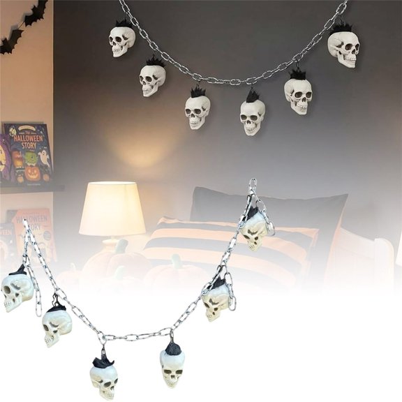 Miretho Skull Bone Beaded Hanging Garland Window Door Festive Decor for Party Indoor Outdoor 59in,Multicolor,Party