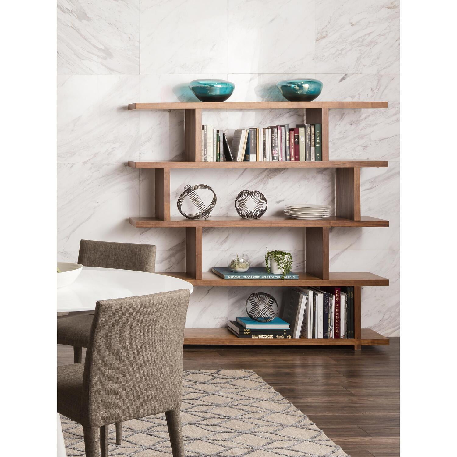 Miri Large 63'' Walnut Veneer Mid-Century Modern Bookcase