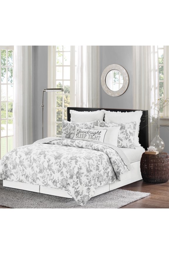 Miriam Slate Reversible Floral Full/Queen Quilt Set