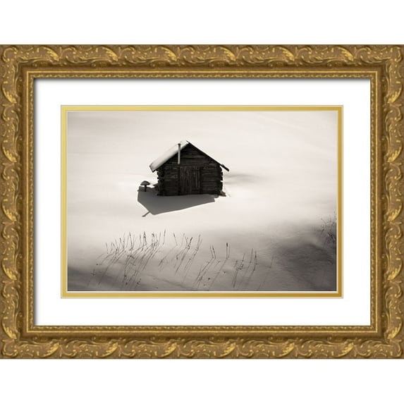 Miribung, Vito 32x23 Gold Ornate Wood Framed with Double Matting Museum Art Print Titled - Hut With Chimney