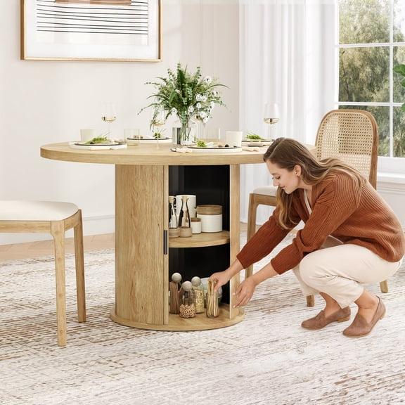 Mirightone 43" Natural Round Dining Table for 4, Small Wooden Kitchen Table with Metal Base, Sturdy Construction, Easy Assembly
