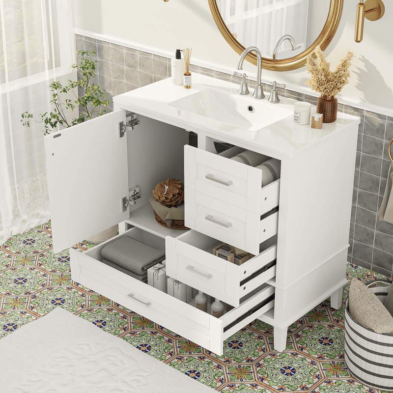 Mirightone Bathroom Vanities 36 Inch with Sink, Single Sink Bathroom Vanity with 3 Drawers and 1 Soft Closing Door, Restroom Vanity with Sink White