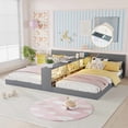 thumbnail image 1 of Mirightone Double Twin Bed Frames with Storage & LED Light, Convertible Double Twin Floor Bed for 2 with Charging Station, Solid Wood Twin Double Bed for Shared Room, Gray, 1 of 8