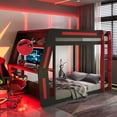 thumbnail image 1 of Mirightone Full over Full Bunk Bed with Gaming Desk and Charging, Wood Gamer Bunk Bed with Storage and LED Light for Adults Teens, Red+Black, 1 of 8