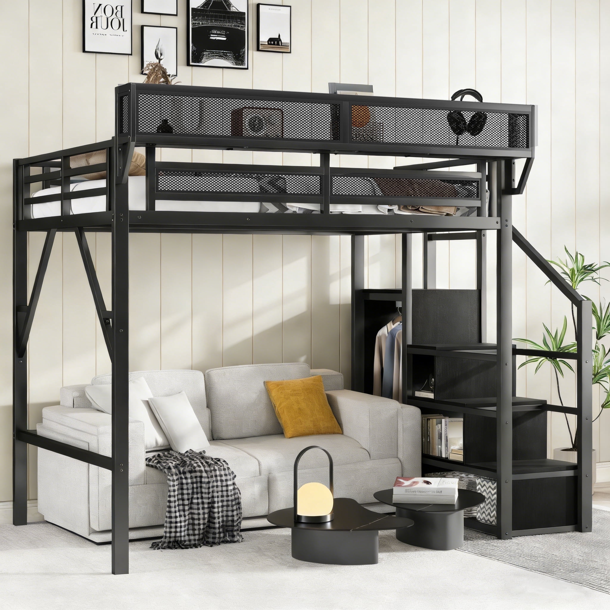 Mirightone Heavy Duty Metal Loft Bed Frame, Full Loft Bed with Storage ...
