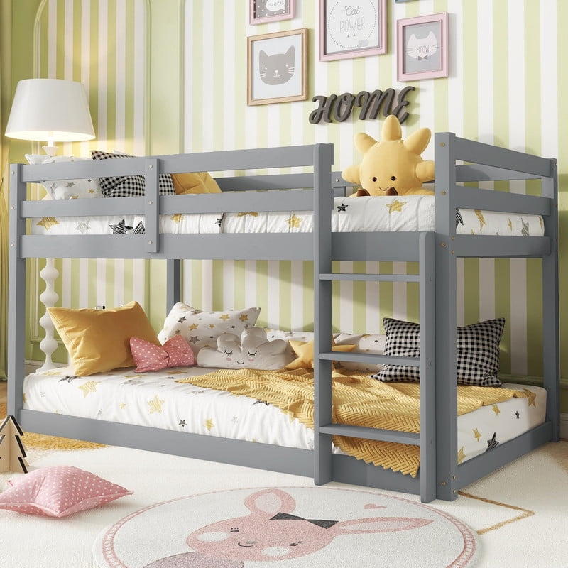 Mirightone Low Bunk Bed Twin Over Twin, Wood Bunk Bed Frame with Ladder ...