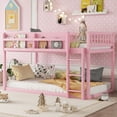 thumbnail image 1 of Mirightone Low Bunk Bed Twin Over Twin, Wood Bunk Beds with Bookshelf & Ladder, Floor Bunk Bed with Full Guardrails, Pink, 1 of 8