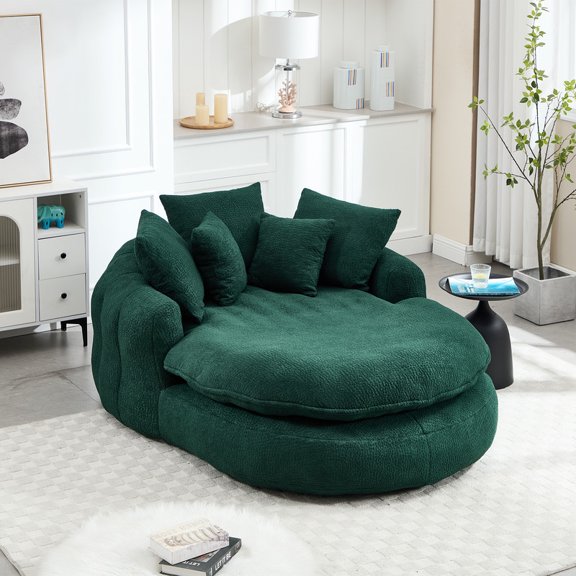 Mirightone Oversized Oval Upholstered Bean Bag Sofa with Pillows, Chenille Fabric Lazy Floor Bean Bag Sofa Wrap Around Backrest for Adults – Emerald