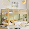 thumbnail image 1 of Mirightone Twin Over Twin Floor Bunk Bed with Storage Shelves and Ladder, Low Bunk Bed with Rattan Guardrails, Space-Saving Twin Bunk Bed, Natural, 1 of 8