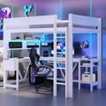thumbnail image 1 of Mirightone Wood Full Size Gaming Loft Bed with Desk and Storage, High Gaming Loft Bed Full with LED Light for Adults Teens (White), 1 of 7