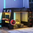 thumbnail image 1 of Mirightone Wood Full over Full Bunk Bed with Desk and Storage Shelves, Full Size Gaming Bunk Bed with LED Light & USB for Gamer - Black+Red, 1 of 7