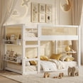 thumbnail image 1 of Mirightone Wood Low Twin Over Twin Bunk Bed with Rattan Guardrail, Low Floor Bunk Bed with Storage Shelves (White), 1 of 7